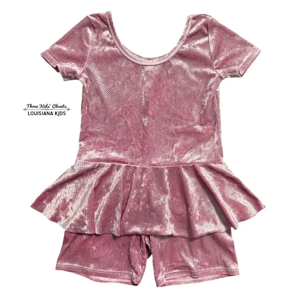 Wild Rich Kids WRK 9/10Y Pink Metallic Velour Skirted Romper